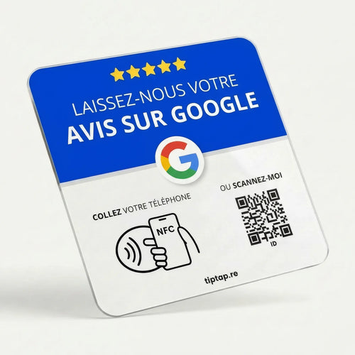Plaque NFC Tiptap avis Google, face acrylique noire