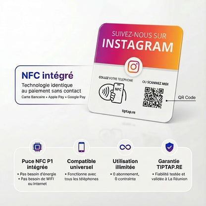 Caractéristiques techniques de la plaque NFC Instagram