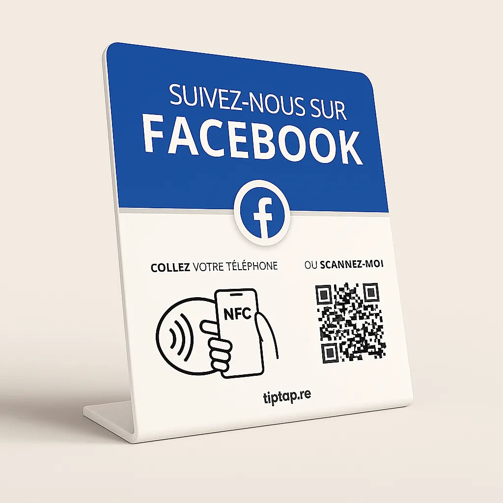 Stand NFC Facebook Tiptap sur un comptoir